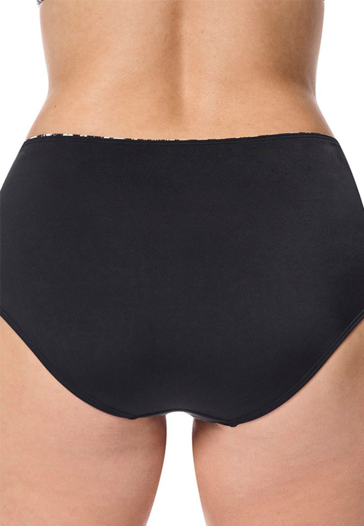 Salta black bikini bottom back view worn by a woman on a white background