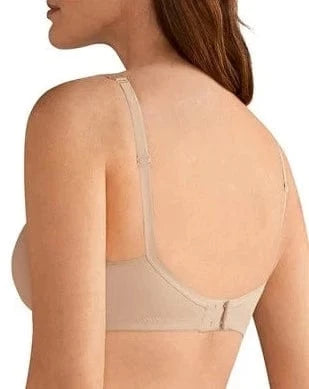 Back view of Mara bra in light sand displaying adjustable straps and comfortable band construction