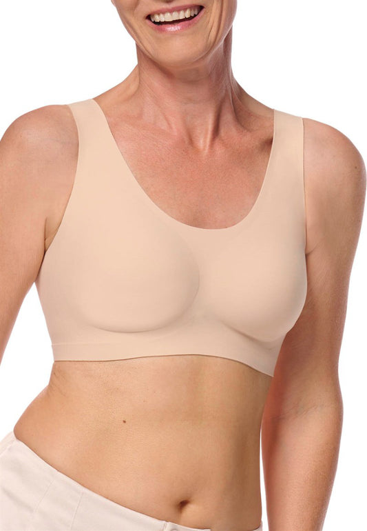 Amoena Linda soft bra front view showing seamless molded cups and wide shoulder straps