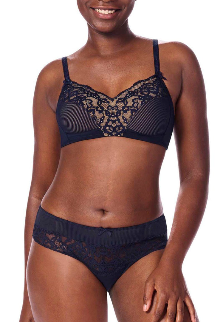 Amoena Kyra Wire-Free Bra - Dark Blue/Sand