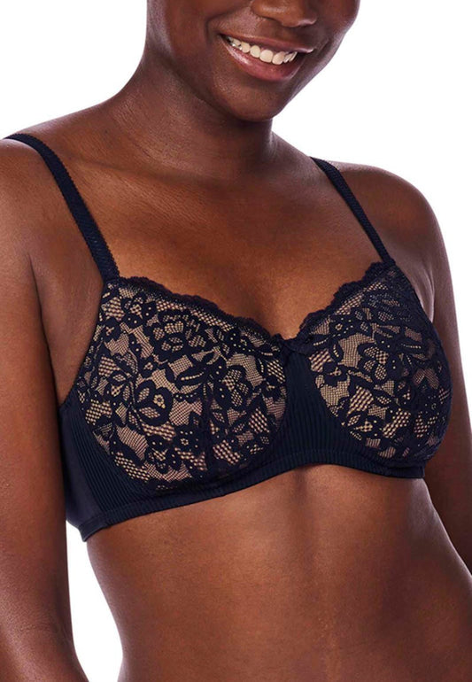 Amoena Kyra Wire-Free Padded Bra - Dark Blue/Sand