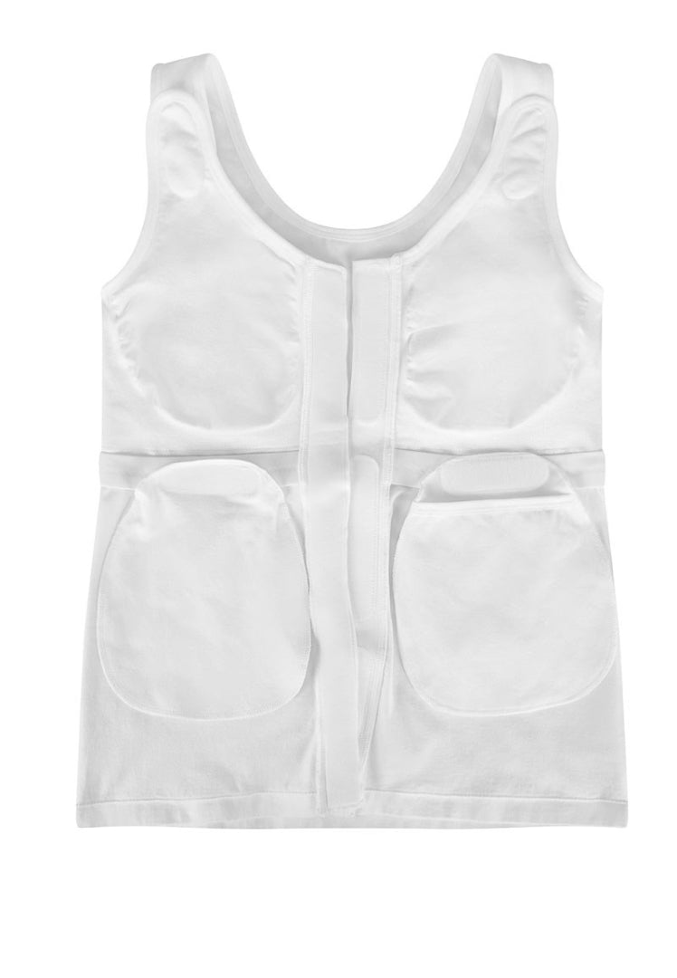 Inside view of Malia top with pockets designed for drainage bags.