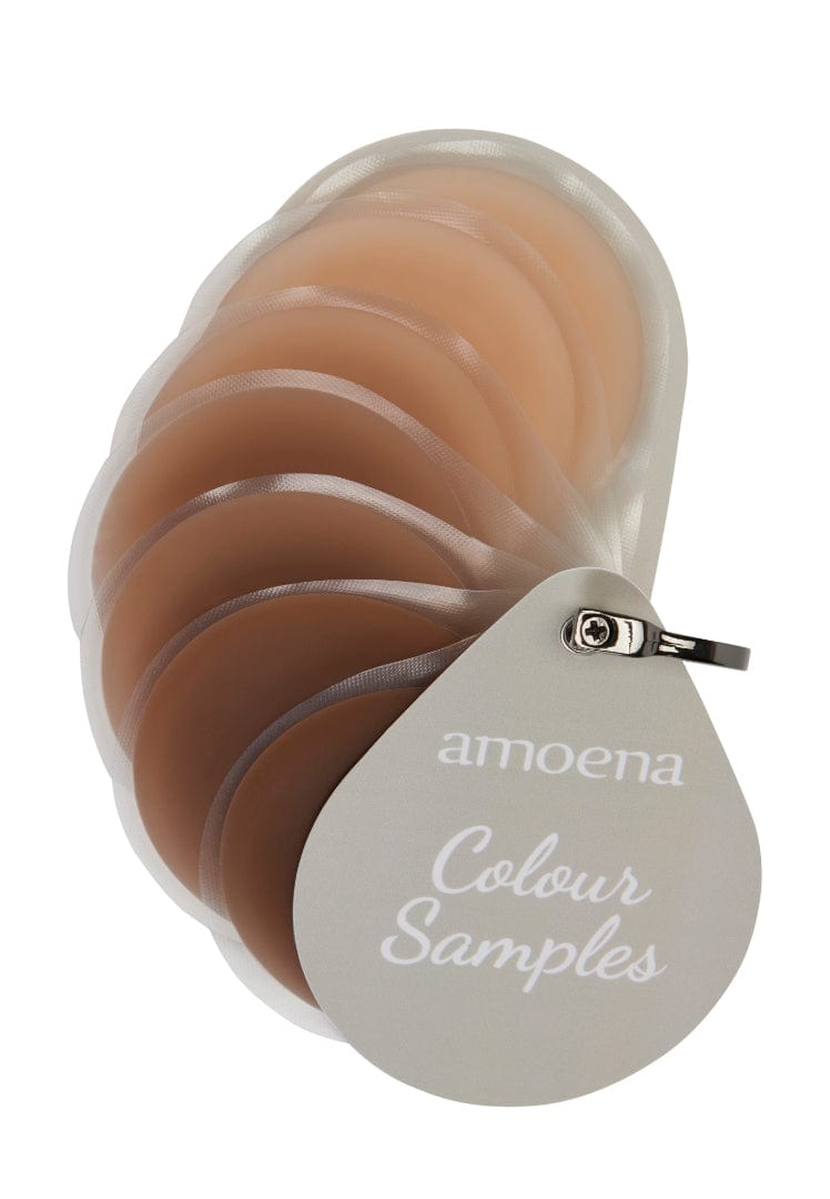 Amoena custom breast form colour samples on a white background