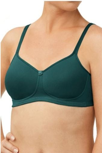 Amoena Mara padded wire-free bra in sophisticated dark jade showing molded cups and delicate flower center detail