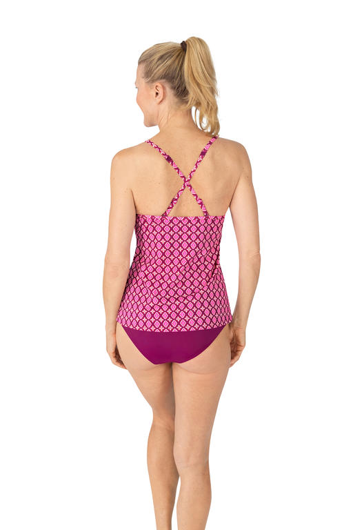 Amoena Boho Vibes Tankini worn by a model with matching swim brief back view