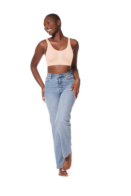 Amoena Aylin seamless bra showing smooth, seamless construction in blush colour