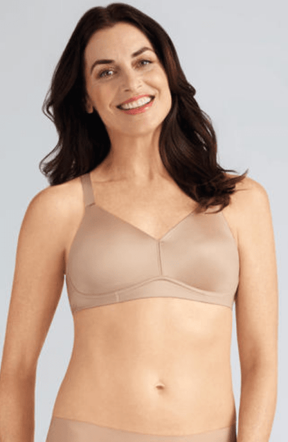 Amoena Magdalena wire-free bra in sand showing luxurious bonded fabric and smooth cup construction