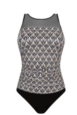Amoena Swimwear 22 / B / Black/White/Gold Amoena Be Elegant Half-Bodice Swimsuit