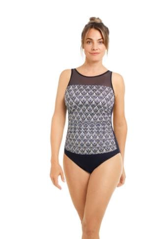 Amoena Swimwear 22 / B / Black/White/Gold Amoena Be Elegant Half-Bodice Swimsuit